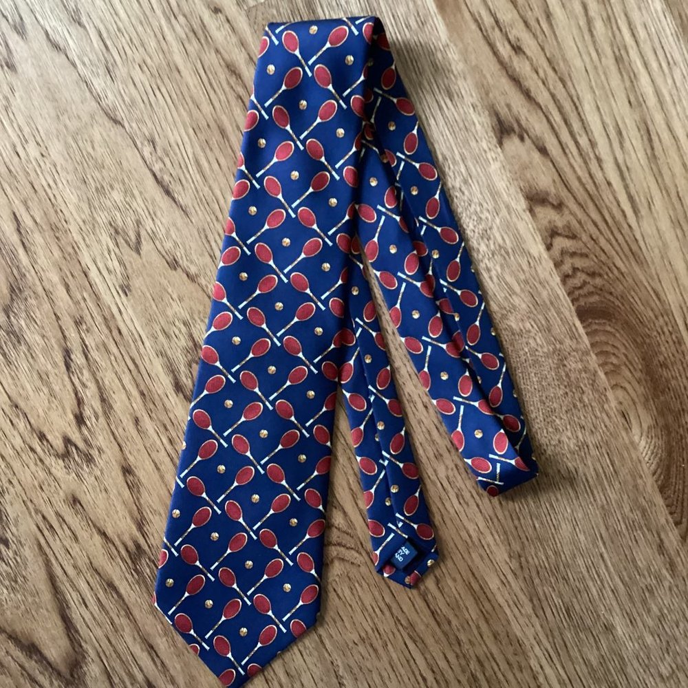 Polo by Ralph Lauren Blue Tie with Red Tennis Racket Motif - Picture 2 of 4